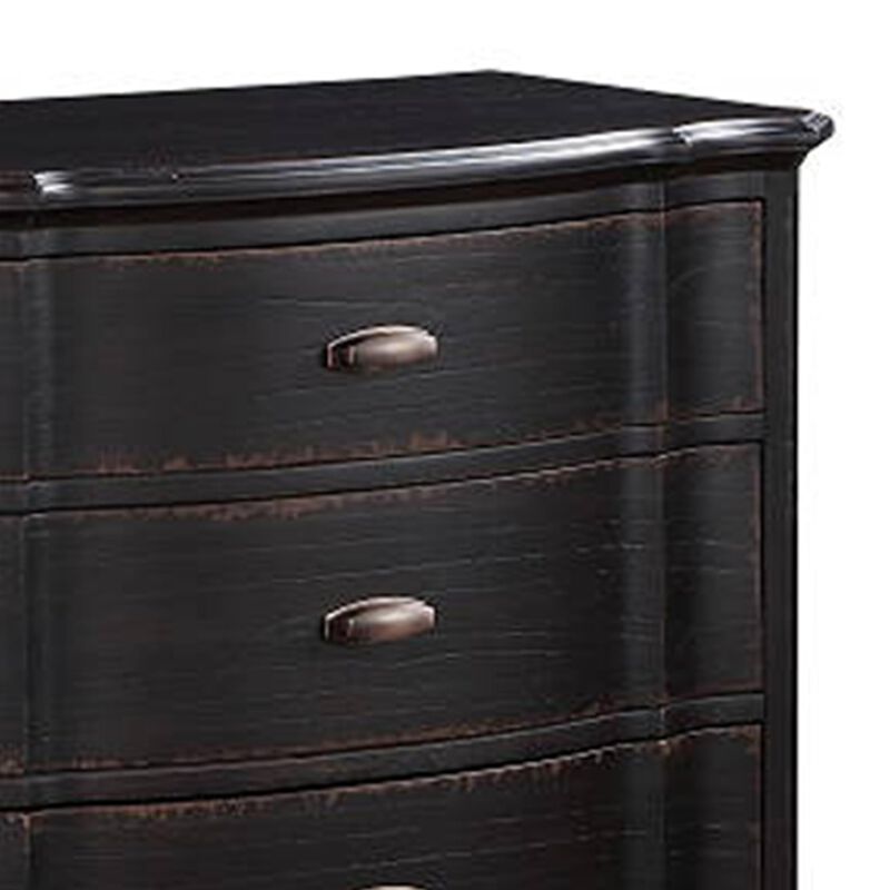 Benjara Ola 64 Inch Wide Dresser, 6 Drawers, Cabriole Legs, French Style, Black and Chrome