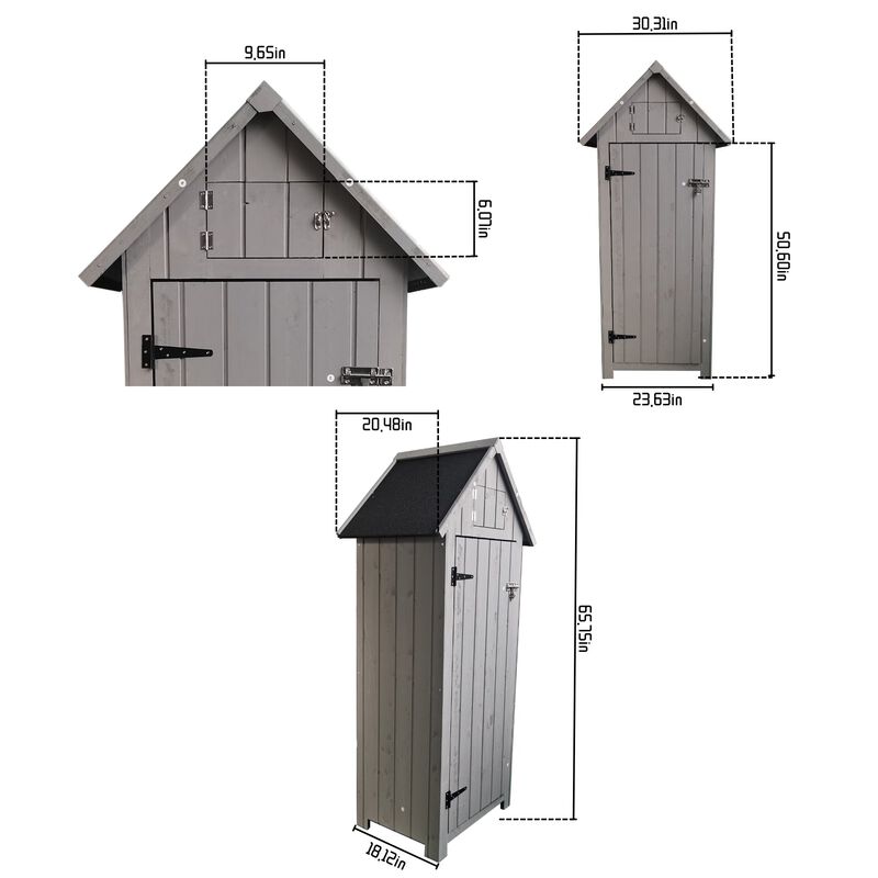 Mondawe 30x20x66in Wooden Tool Shed, Removable Design & Dual Storage, Natural Outdoor Patio Storage