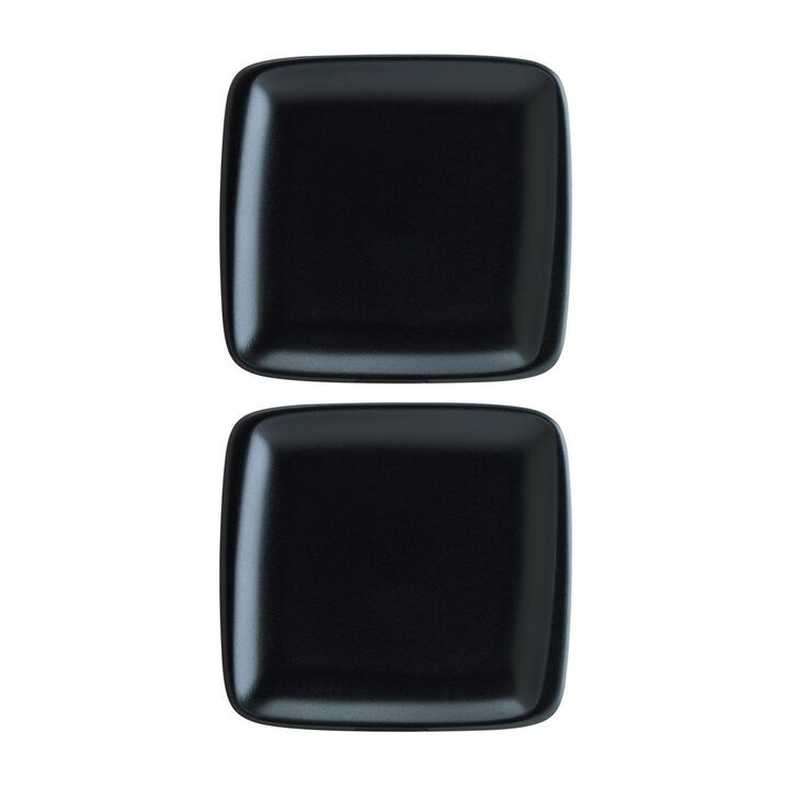Notte 8.5" x 8" Square Black Porcelain Plate (Set of 2)
