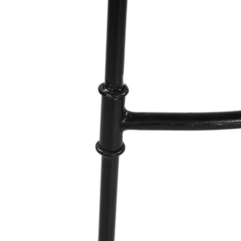 Tiva 30 Inch Handcrafted Backless Barstool, Whitewashed Mango Wood Saddle Seat, Black Metal Base-Benzara
