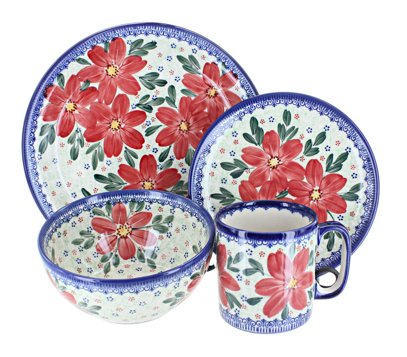 Blue Rose Polish Pottery Blue Dahlia 16 Piece Dinner Set