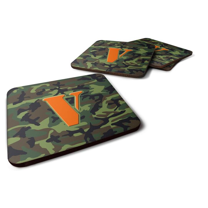 Caroline's Treasures CJ1030-VFC Monogram-Camo Green Foam Coasters (Set of 4), Initial Letter V, 3.5 H x 3.5 W, Multicolor