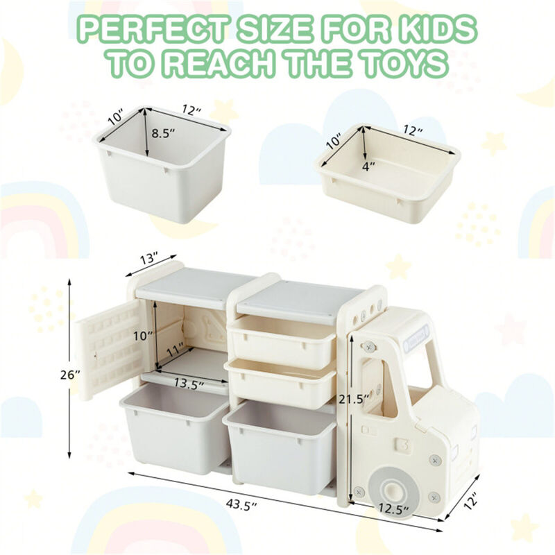 Cute Truck-Shaped Organizer Fun Storage Unit with Plastic Bins for Toys & Kids’ Room