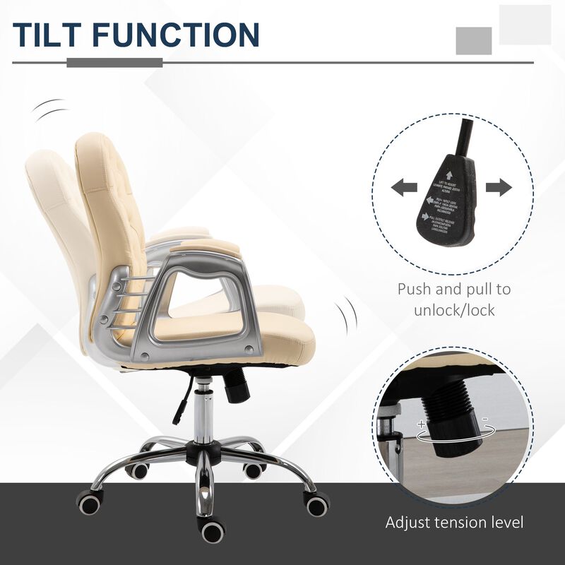 Beige Office Comfort: Tufted Swivel Chair with Adjustable Height