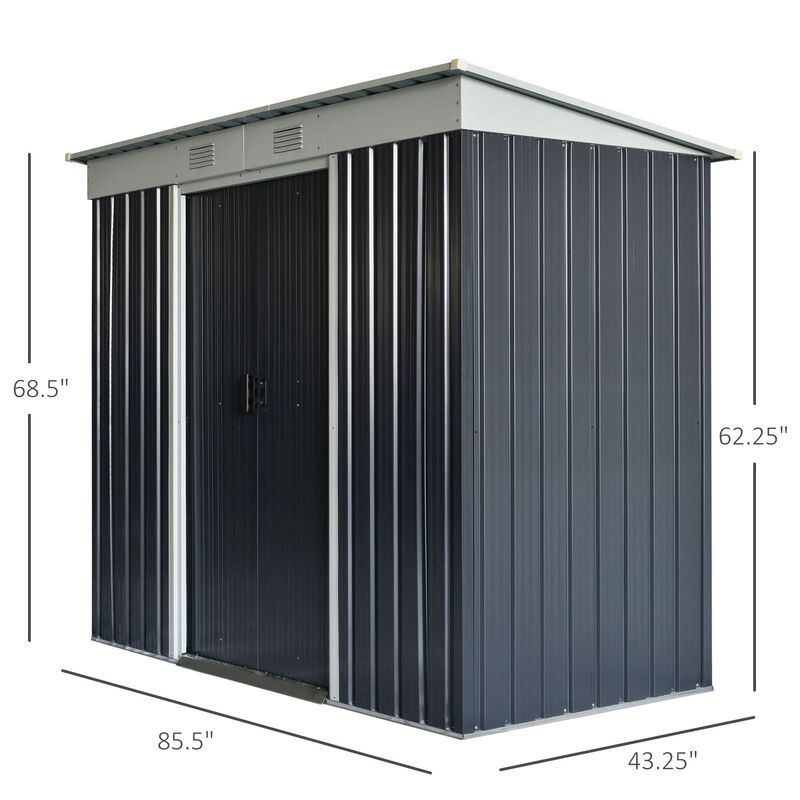 Black/White Tool House: 7x4 ft Garden Shed with Dual Locking Doors