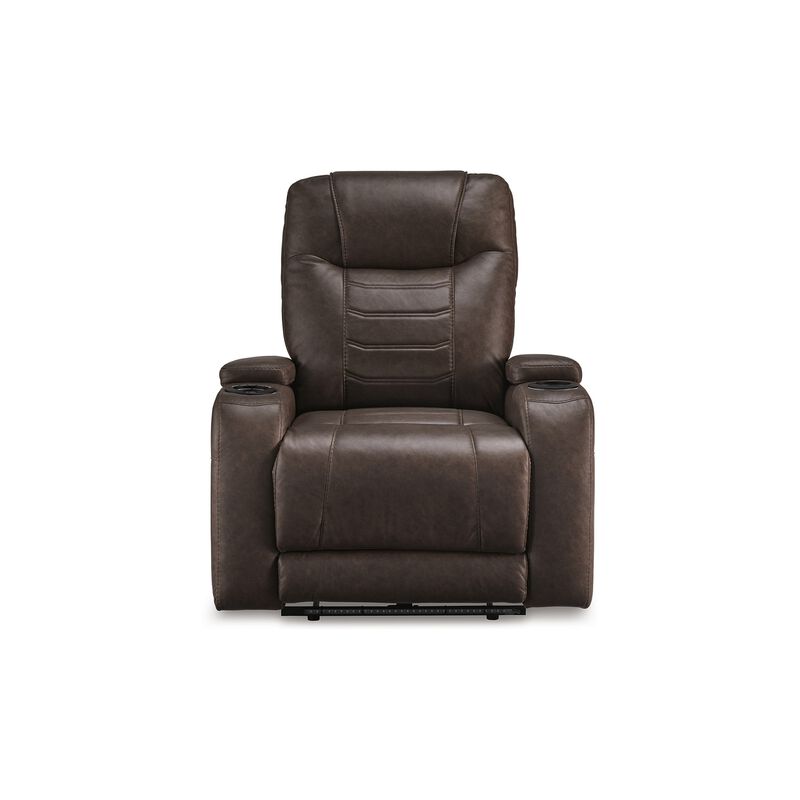 Scon Power Recliner Chair, 37 Inch, LED Light, Brown Faux Leather - Benzara