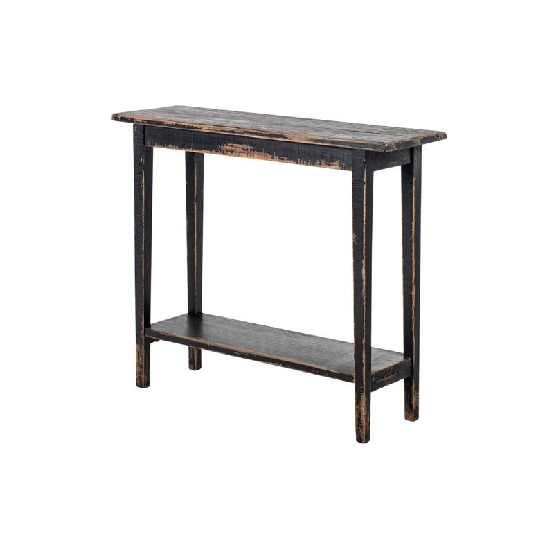 Duro Sofa Console Table with Open Shelf, Reclaimed Wood, Antique Black - Benzara