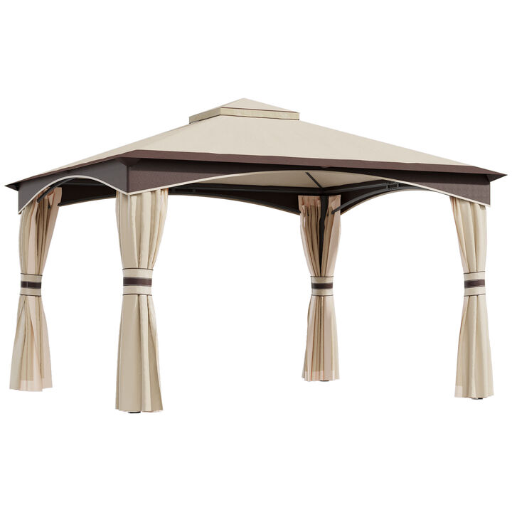 10' x 12' Outdoor Patio 2-tier roof Gazebo Canopy Steel Frame w/ Mesh Sidewalls