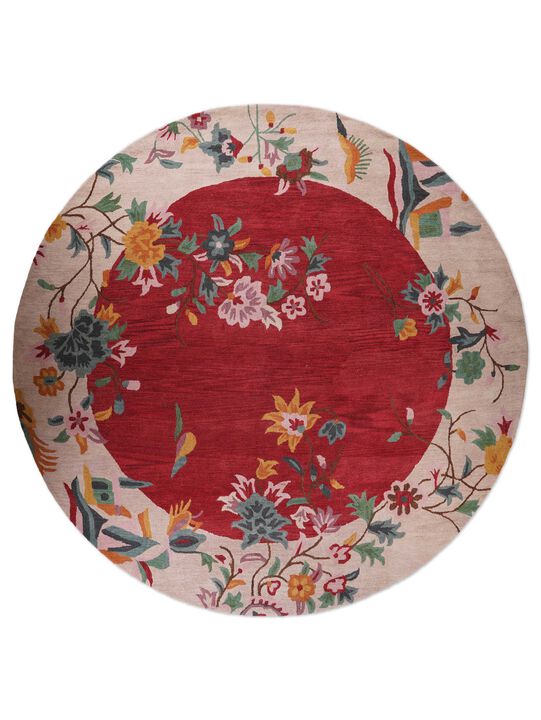 RUGSOTIC CARPETS HAND TUFTED WOOL ECO-FRIENDLY AREA RUGS  - 10'x10', Round Shape, Red & Camel, Floral Modern Design, High Pile  Handmade Anti Skid Area Rugs for Living Room, Bed Room (K00685)