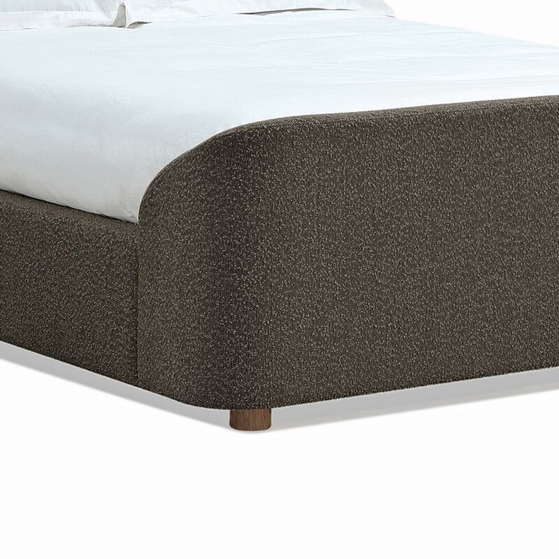 Keni Queen Size Platform Bed, Soft Brown Boucle Upholstery, Curved Design - Benzara