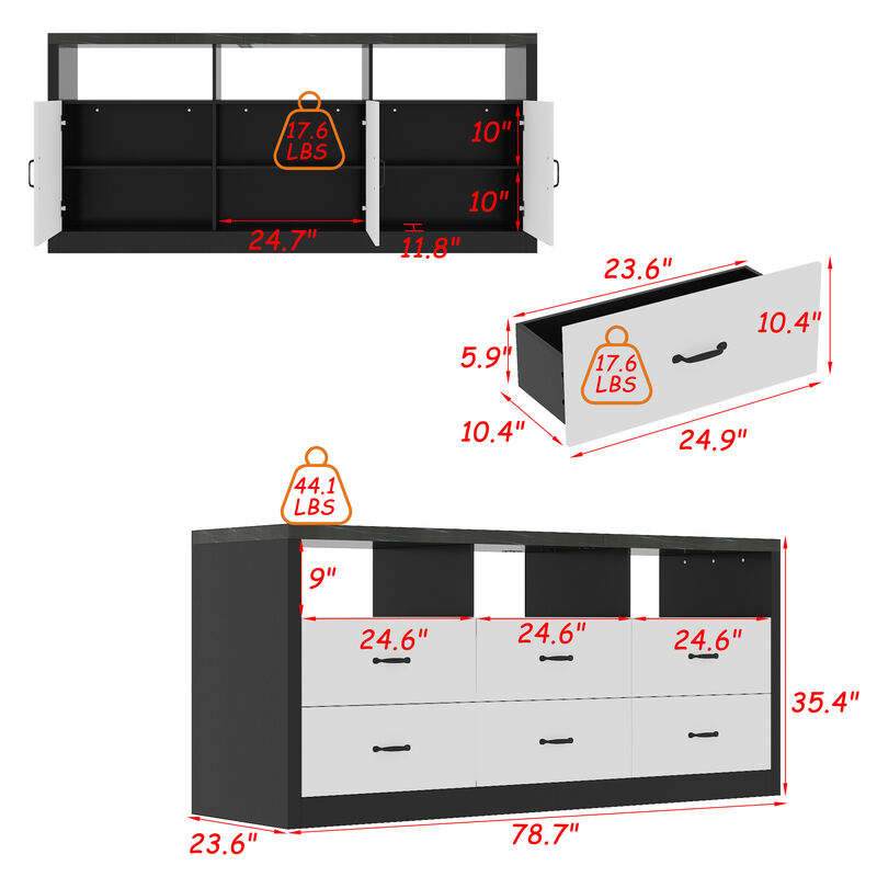 FUFU&GAGA Shoe Cabinet with Storage, 6 Drawers, Open Shelves, Spacious Top, MDF (78.7" W x 23.6" D x 35.4" H), Black & White