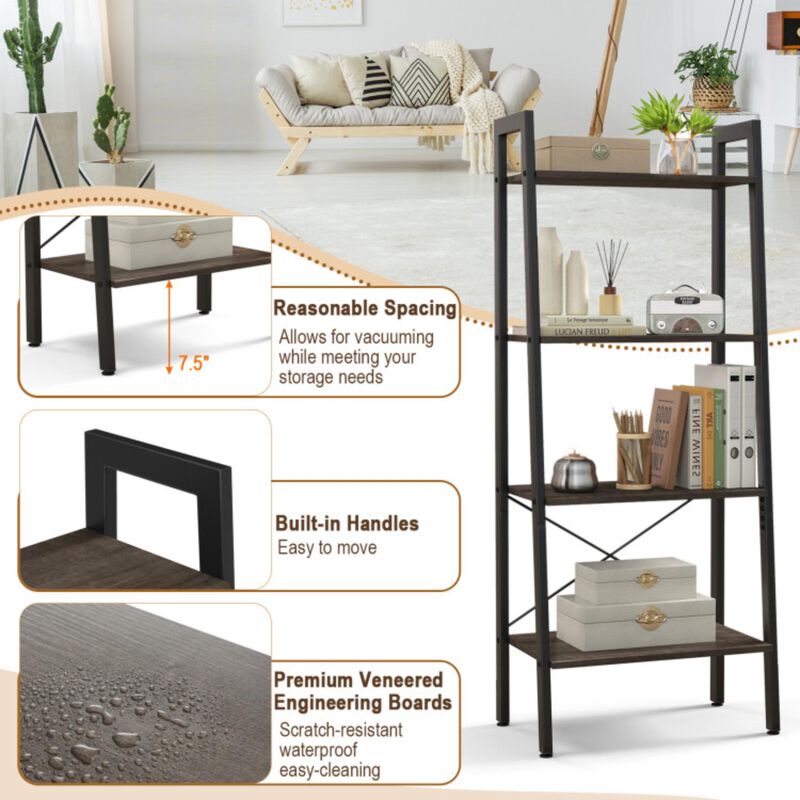 Hivvago 4-Tier Bookshelf with Metal Frame and Adjustable Foot Pads