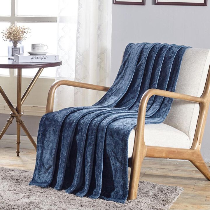 Dama Scroll All Season Embossed Pattern Ultra Soft and Cozy 50" x 60" Throw Blanket