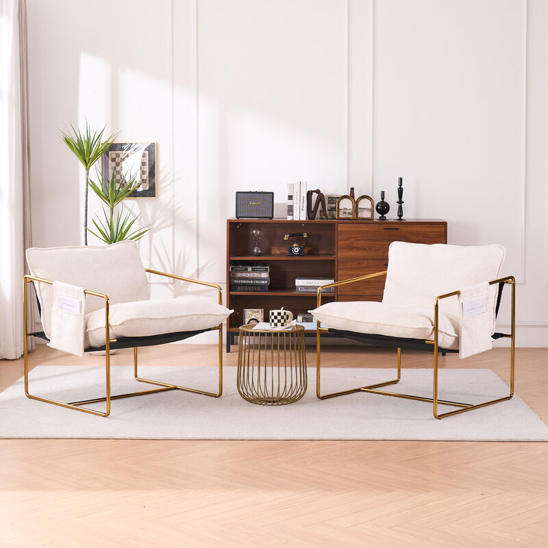 Hanging Armchair Set of 2 with Arm Pockets Gold Metal Frame and Soft Cushions