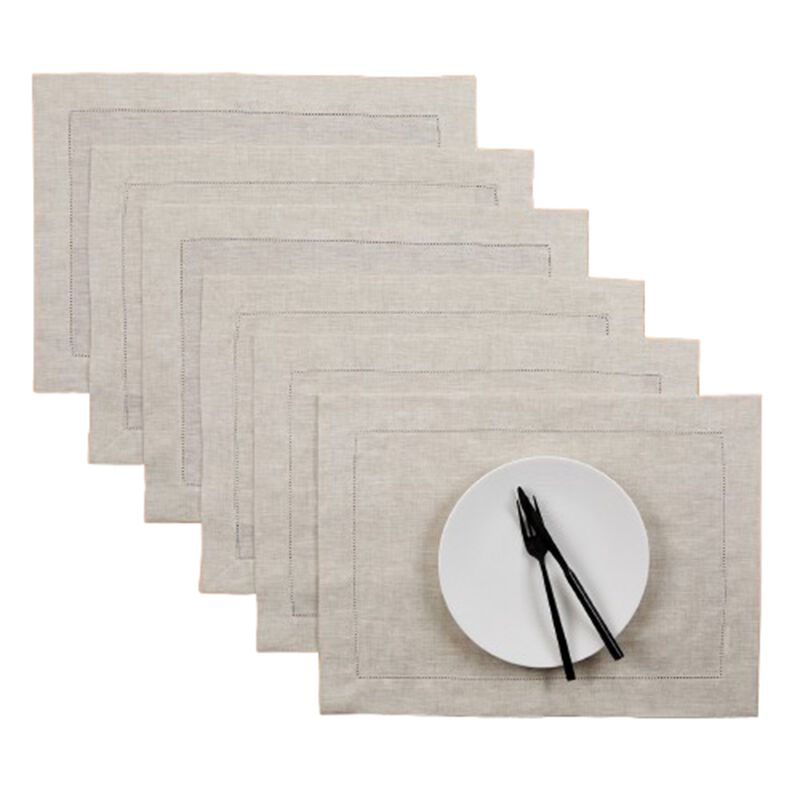 Solino Home 100% Pure Linen Placemats Set of 4 - 14 x 19 Inch | Classic Hemstitch
