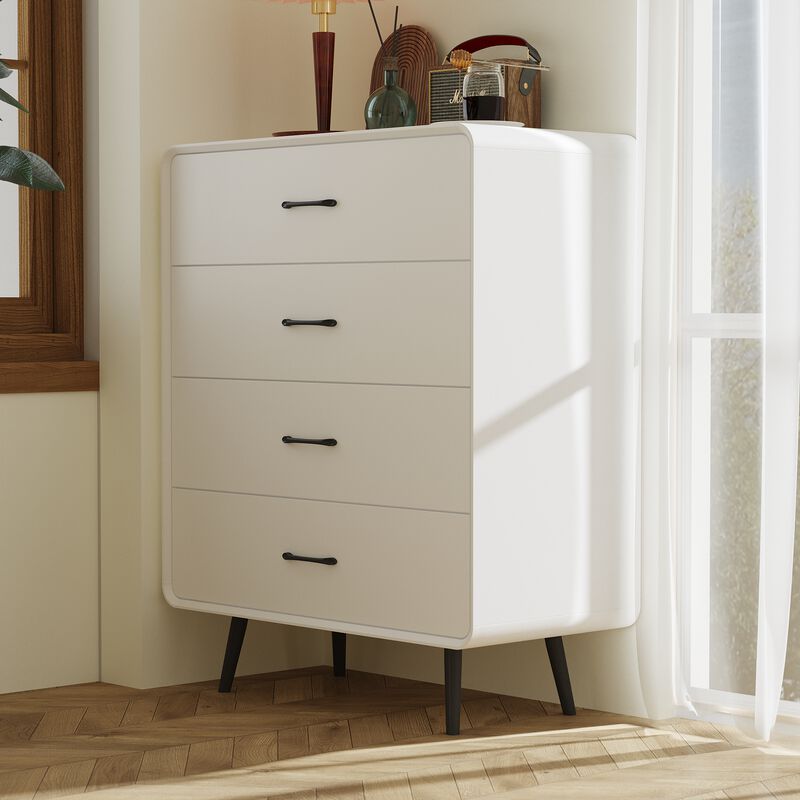 FUFU&GAGA Modern 4-Drawer Dresser with Sleek Black Handles & Legs (31.5" W x 15.7" D x 38.6" H), White