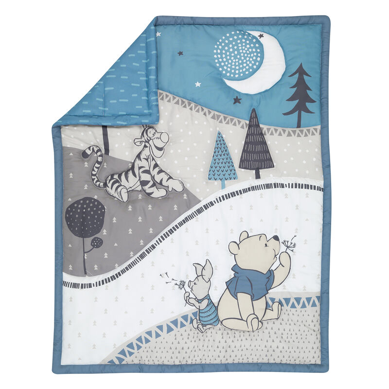 Lambs & Ivy Disney Baby Forever Pooh Blue/Gray 3-Piece Mini Crib Bedding Set