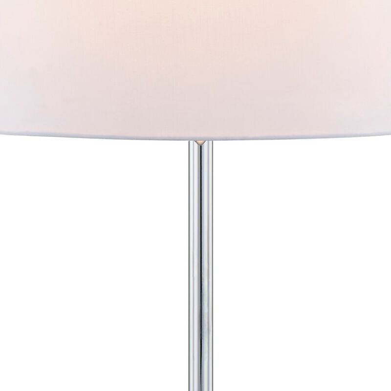 27 Inch Table Lamp, Tapered Drum Fabric Shade, Modern Metal Base, Silver-Benzara