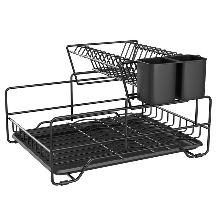 Dish Drying Rack, Metel 2-Tier Dish Rack Utensil Holder Kitchen Black
