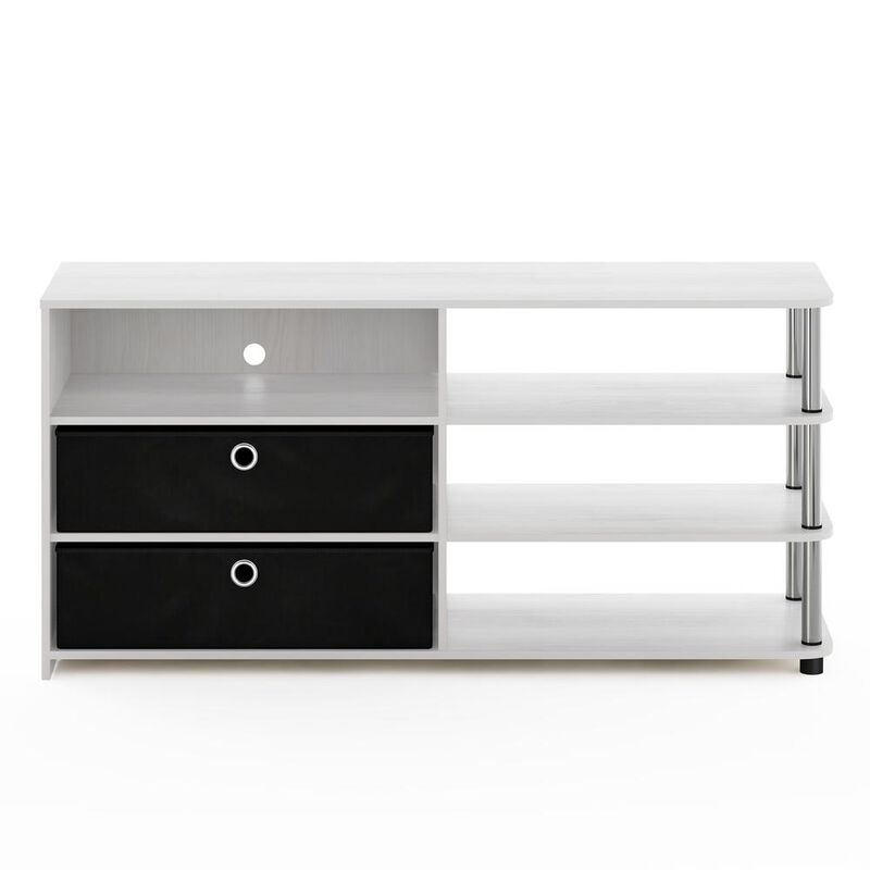 Furinno JAYA Simple Design TV Stand for up to 55-Inch with Bins, White Oak, Stainless Steel Tubes