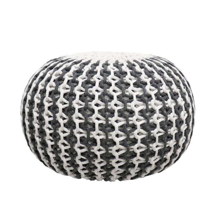 Pasargad Home Santorini Cotton Pouf, Ivory & Grey