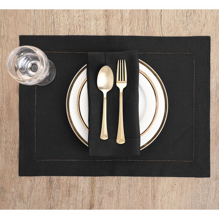 Solino Home 100% Pure Linen Placemats Set of 4 - 14 x 19 Inch | Classic Hemstitch