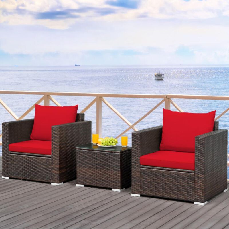 Hivvago 3 Pieces Patio Conversation Rattan Furniture Set with Cushion