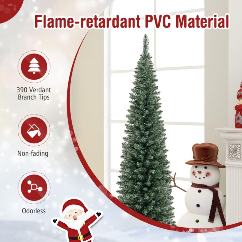 Hivvago 5/6/7/8/9 Feet Pre-lit Pencil Artificial Christmas Tree with 150/180/200//300/400 Warm White LED Lights