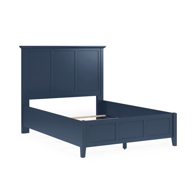 Fritz King Size Bed, Three Panel Design, Beveled Top, Solid Wood, Blue - Benzara