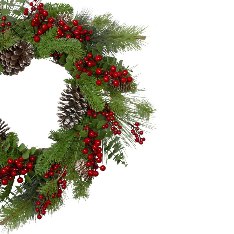 Holly Berries and Snowy Pinecones Artificial Christmas Wreath - 24-Inch  Unlit