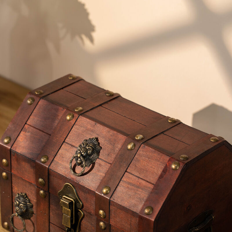 Handmade Pirate Treasure Chest with Lockable Latch - Vintage Wooden Storage Trunk and Treasure Box with Hinged Lid - Antique Decorative Storage Box for Pirate-Themed Birthday Party and Keepsakes