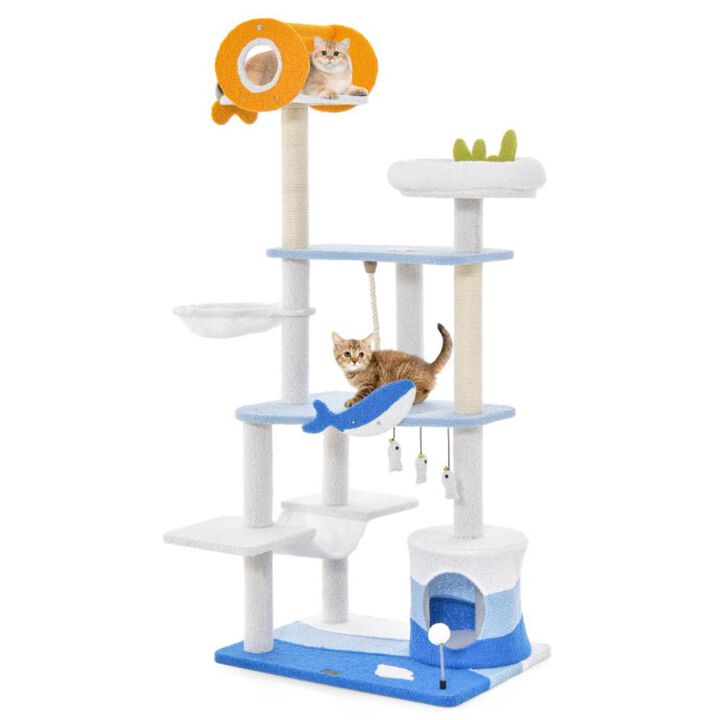 Hivvago Multi-level Ocean-themed Cat Tree Tower with Sisal Covered Scratching Posts