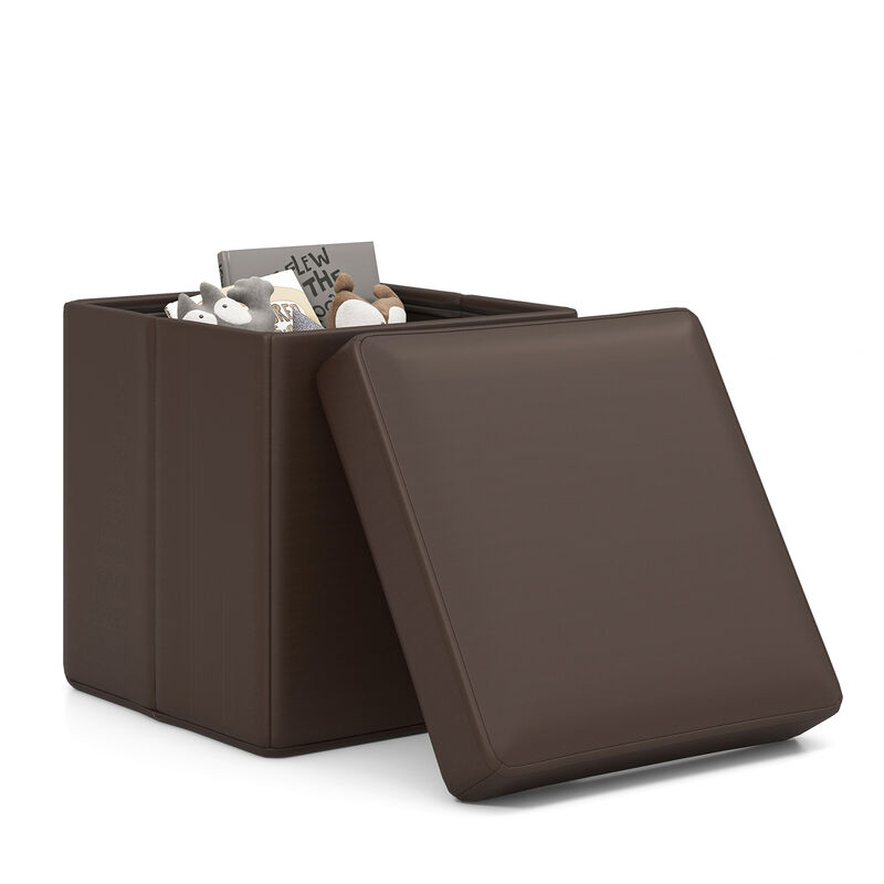 Upholstered Square Footstool with PVC Leather Surface for Bedroom