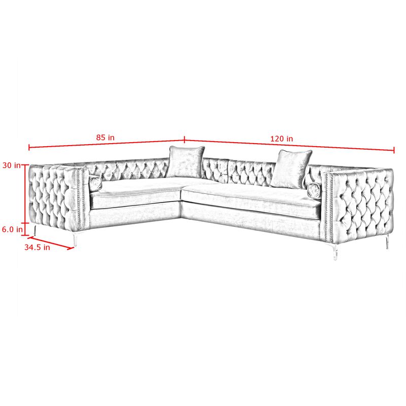 Inspired Home Clarinda Velvet Left Facing Corner Sectional Sofa