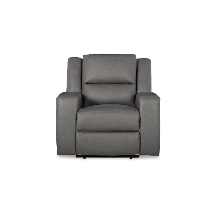 Vance Manual Recliner Chair, Gray Faux Leather, Pillow Top Headrest - Benzara