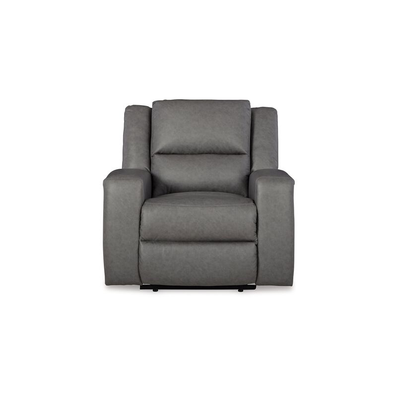 Vance Manual Recliner Chair, Gray Faux Leather, Pillow Top Headrest - Benzara