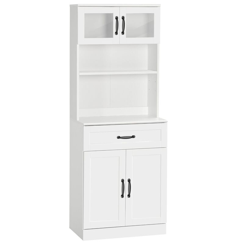 White Kitchen Organizer: 63.5" Freestanding Pantry with Hutch