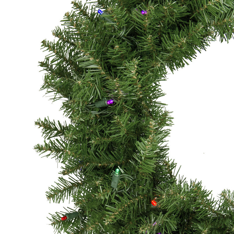 Pre-Lit Rockwood Pine Artificial Christmas Wreath  24-Inch  Multi LED Lights