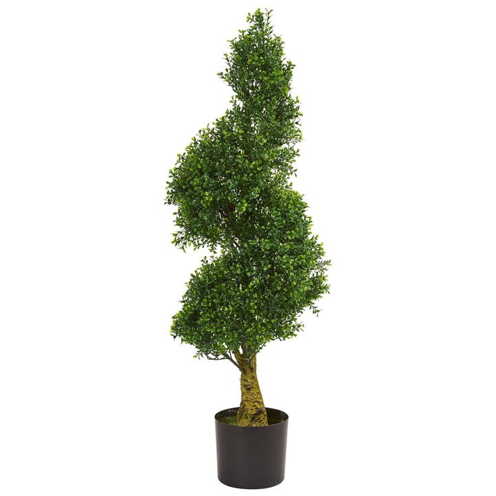 Nearly Natural 4-ft Spiral Boxwood Tree UV Resistant (Indoor/Outdoor)