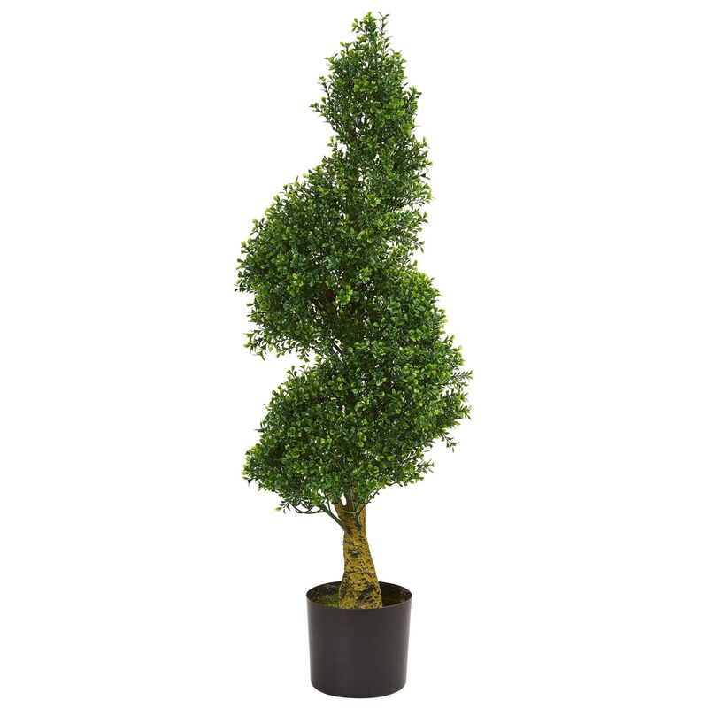 Nearly Natural 4-ft Spiral Boxwood Tree UV Resistant (Indoor/Outdoor)