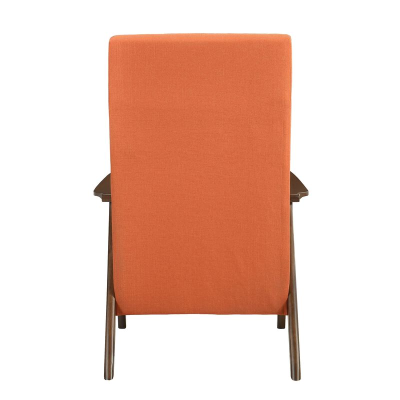 Mary 32 Inch Accent Chair Armchair, Orange Polyester Linen, Solid Wood - Benzara