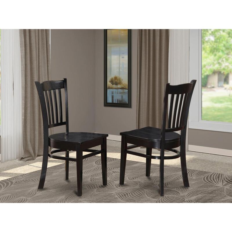 East West Furniture Groton  Dining  Chair  With  Wood  Seat  In  Black  Finish,  Set  of  2