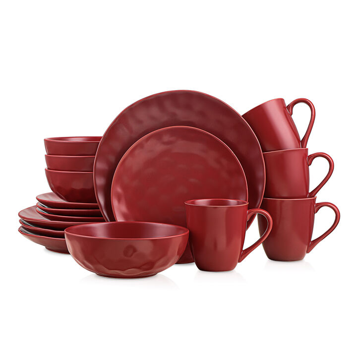 Stone Lain Sam Porcelain 16 Piece Dinnerware Set, Red