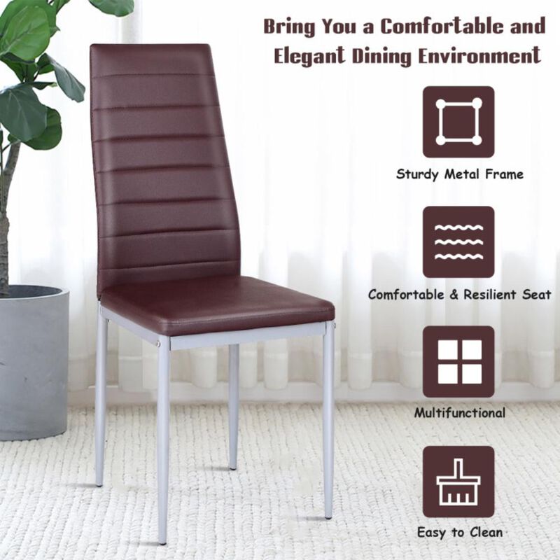Hivvago 4 Pieces PVC Elegant Design Leather Dining Chairs with Solid Metal Legs