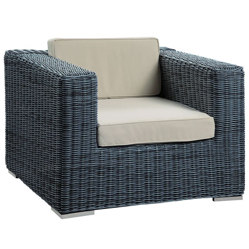 Modway Summon Wicker Rattan Outdoor Patio Sunbrella Armchair in Canvas Antique Beige