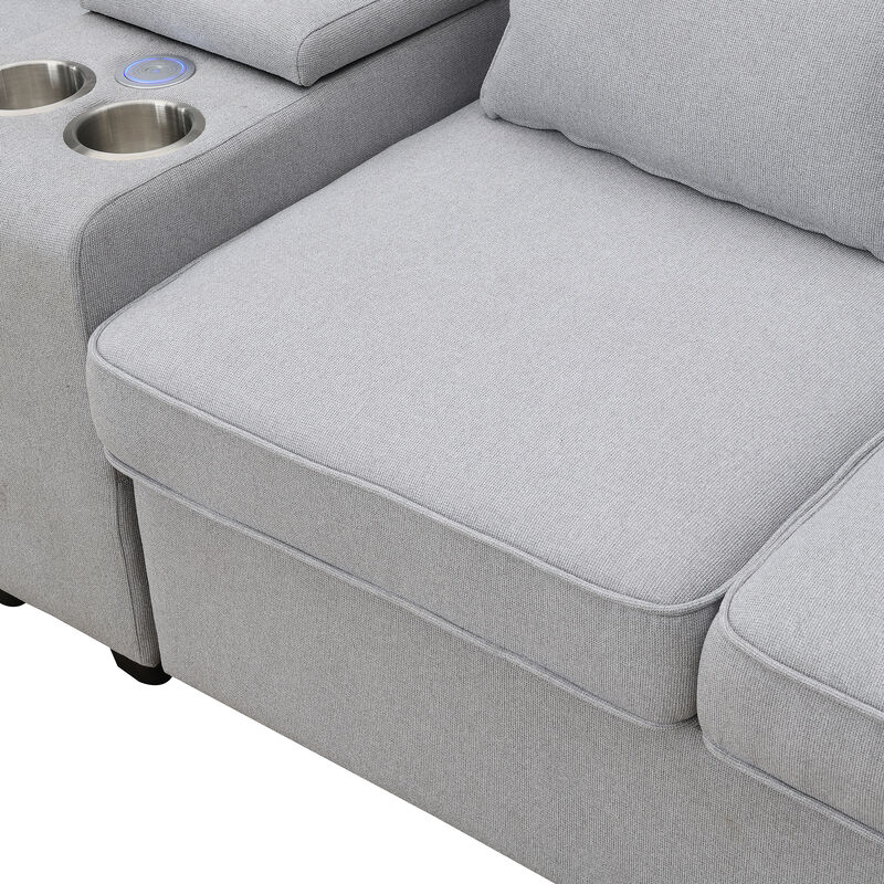 Merax Upholstered Sectional Sofa with Console