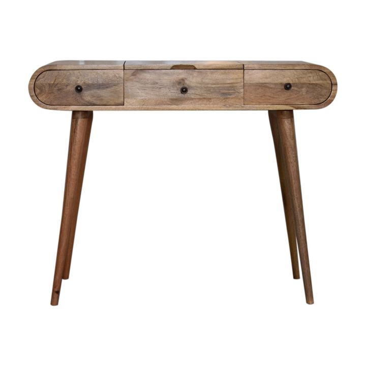Oak-ish Round 2Drawer Solid Wood Dressing Table