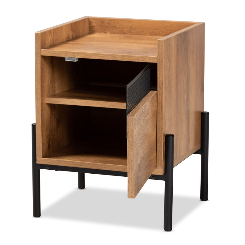 Baxton Studio Tasman Modern Industrial Natural Brown Finished Wood And Black Metal End Table