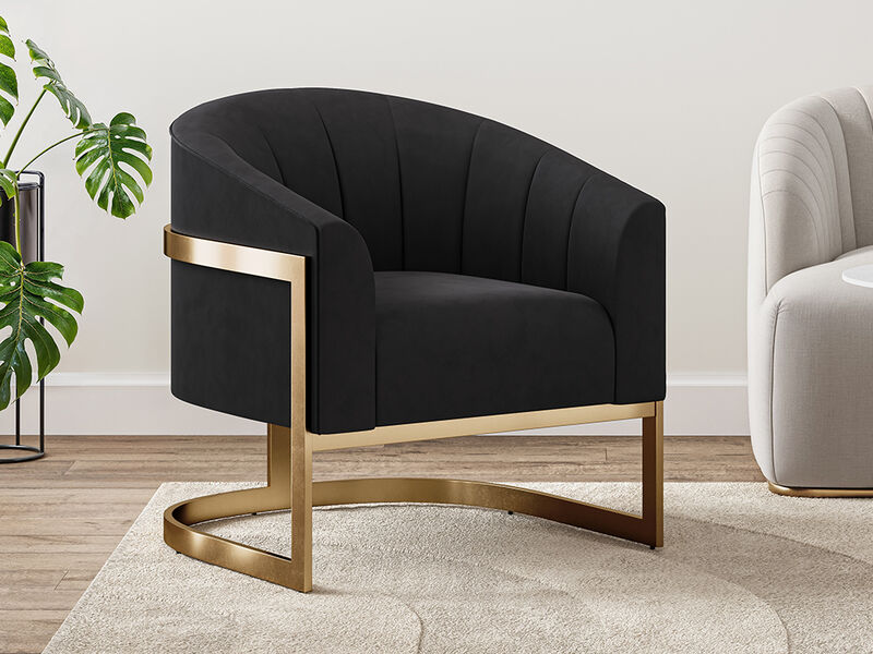 BELLEZE Upholstered Accent Chair, Modern Velvet Barrel Chair Comfy Lounge Room Chair Arm Chair with Gold Stainless Base for Living Room Bedroom - Alfred (Black)