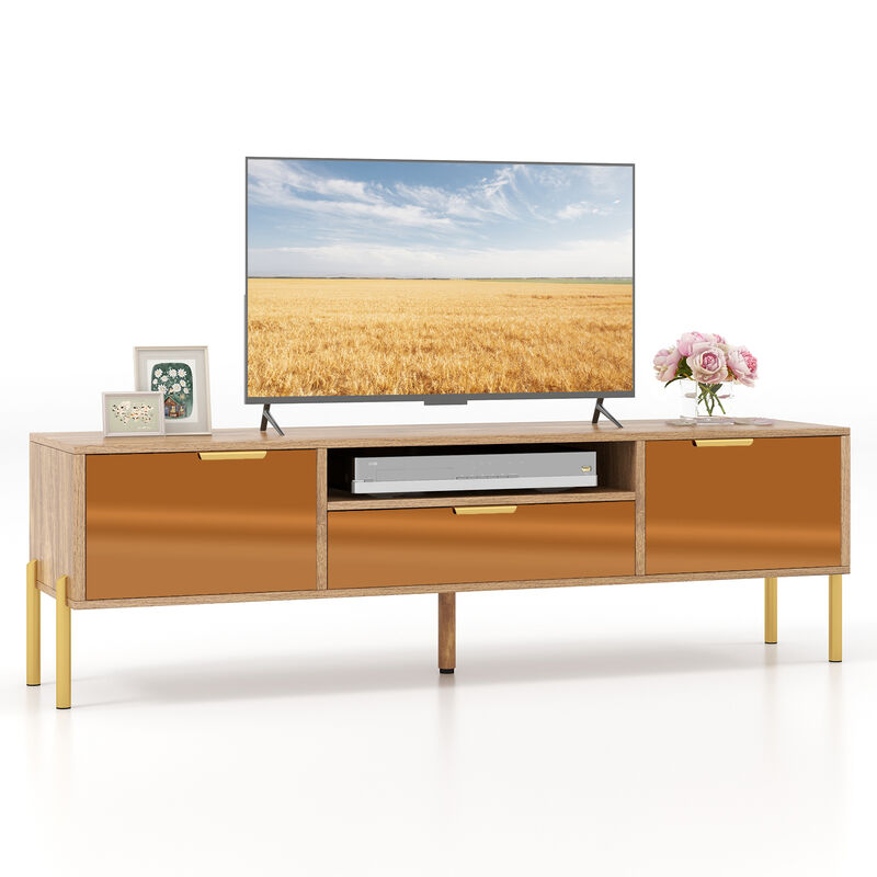 Mirrored TV Stand for TV up to 65 Inch with Spacious Tabletop and 2 Storage Cabinets